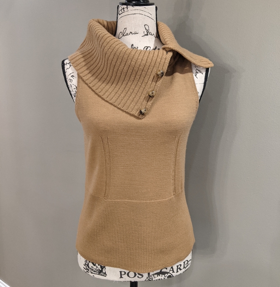 Milly of New York Women's 100% Merino Wool  Camel/Tan Sleeveless Sweater  Size M